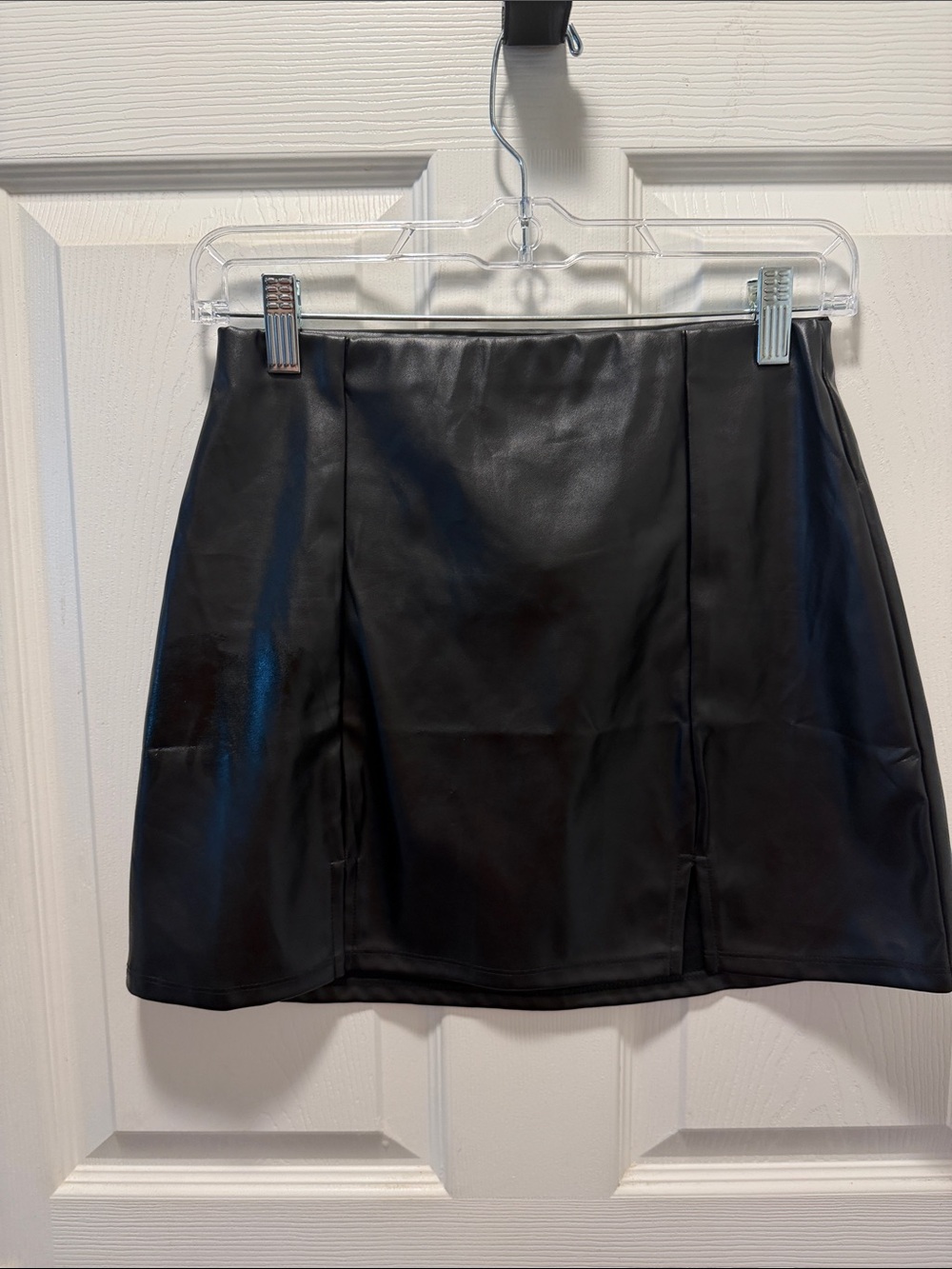 Women's Black Faux Leather Mini Skirt - Contemporary A-Line